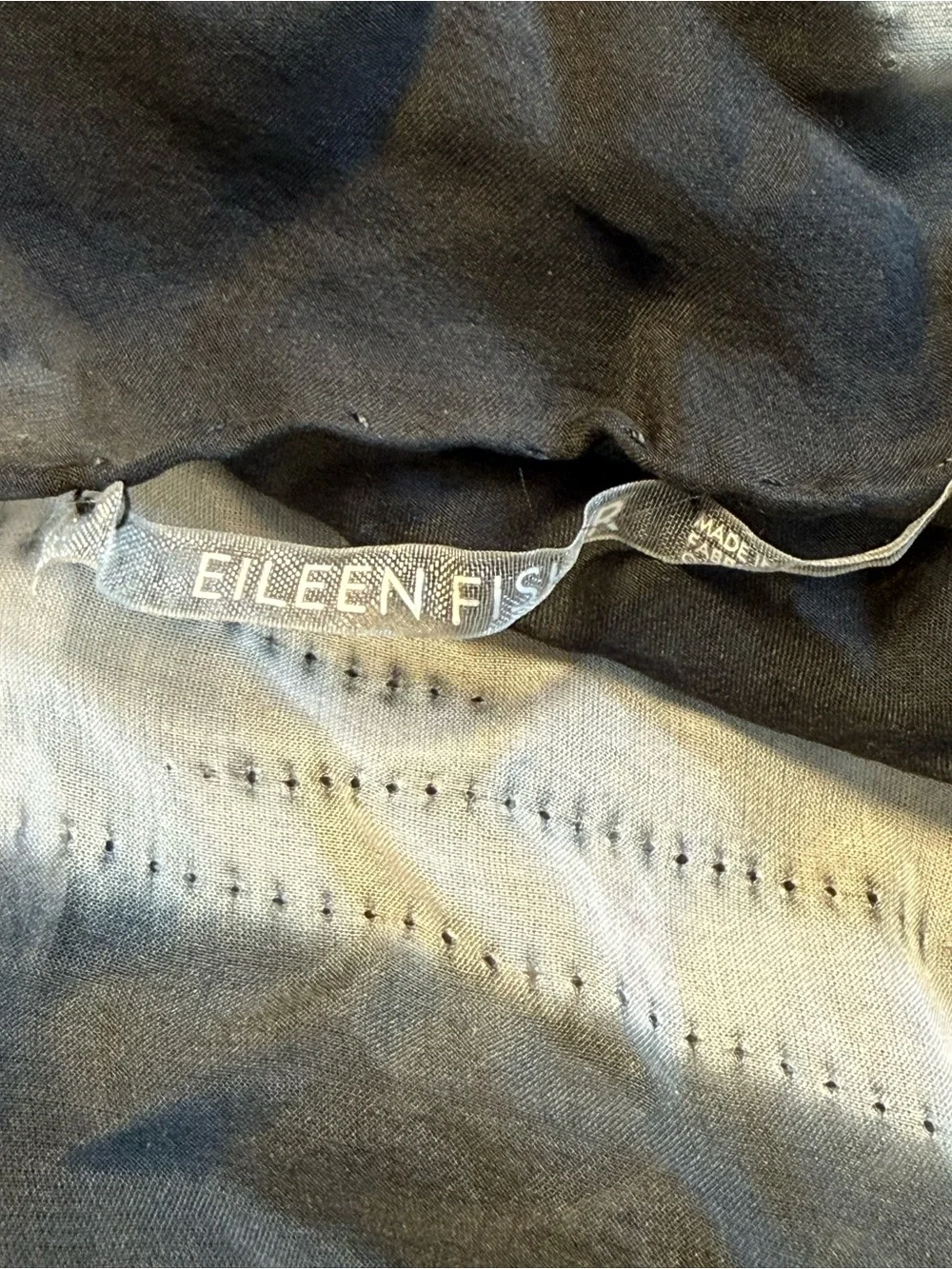 Eileen Fisher Silk Georgette Shibori Scarf Black & White Tie Dye Wrap